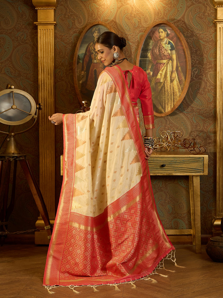 Ethereal White Banarasi Satin Saree