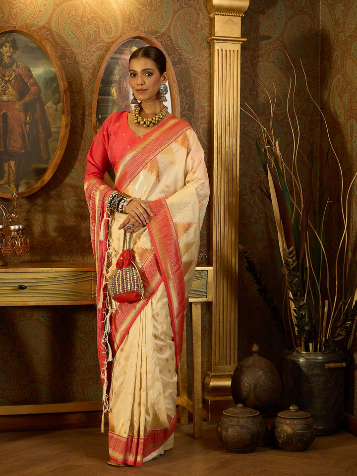 Ethereal White Banarasi Satin Saree