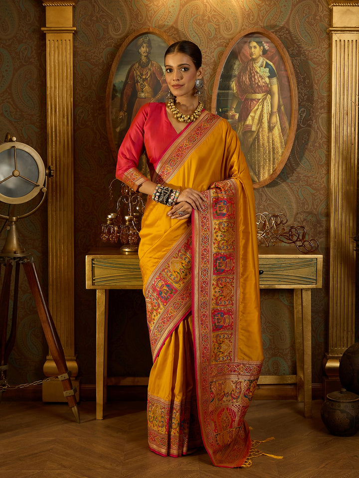 Ethereal Yellow Banarasi Silk Saree