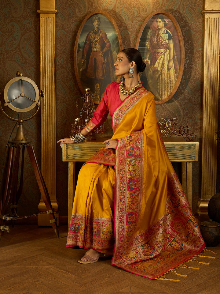 Ethereal Yellow Banarasi Silk Saree