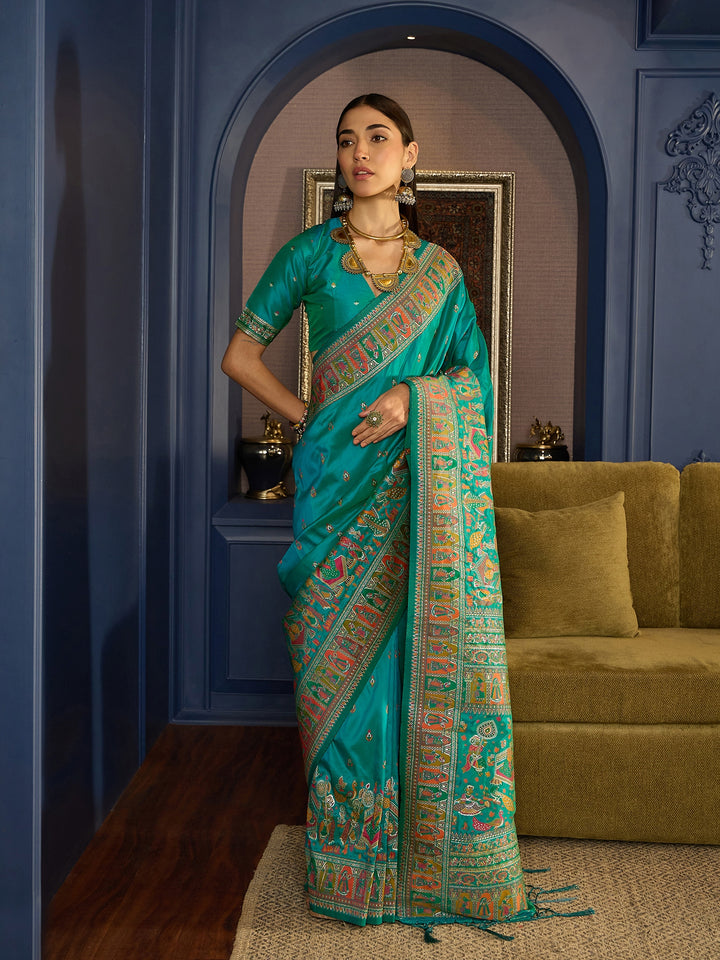 Exquisite Green Banarasi Satin Saree