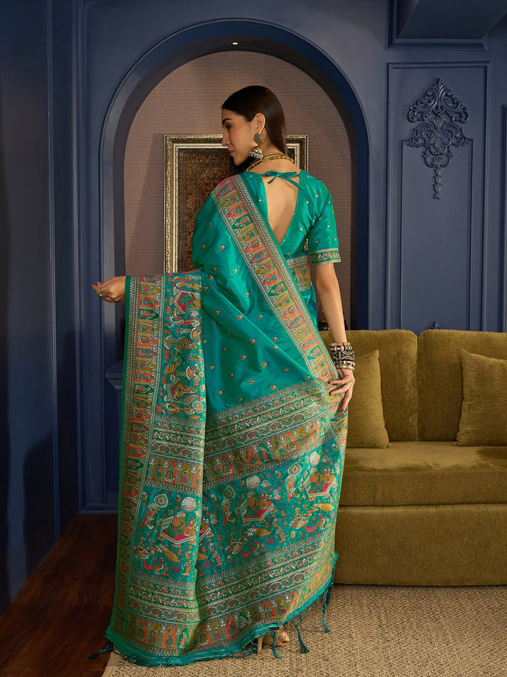 Exquisite Green Banarasi Satin Saree