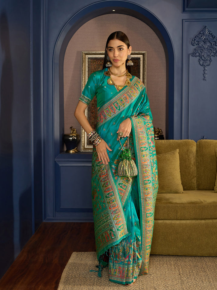 Exquisite Green Banarasi Satin Saree