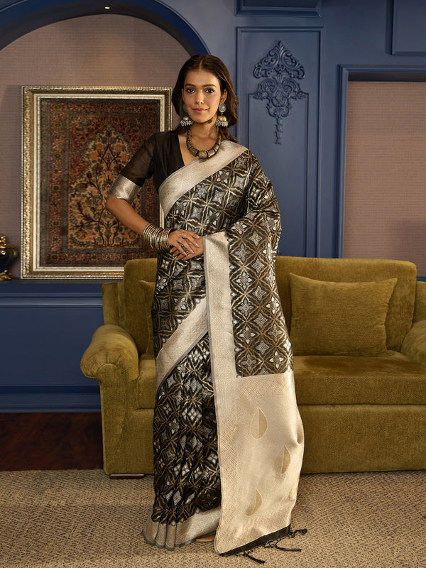 Exquisite Linen Black Saree For Wedding