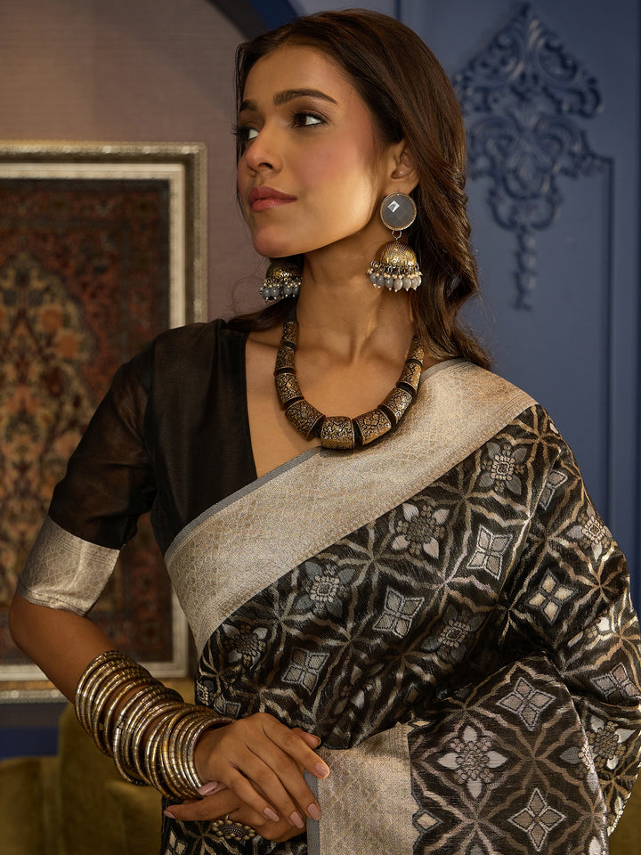 Exquisite Linen Black Saree For Wedding
