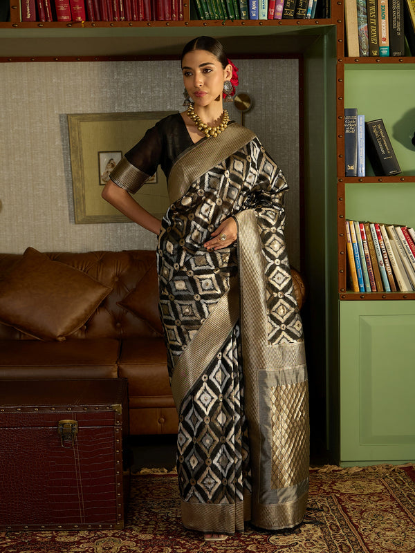 Exquisite Linen Black Saree For Wedding