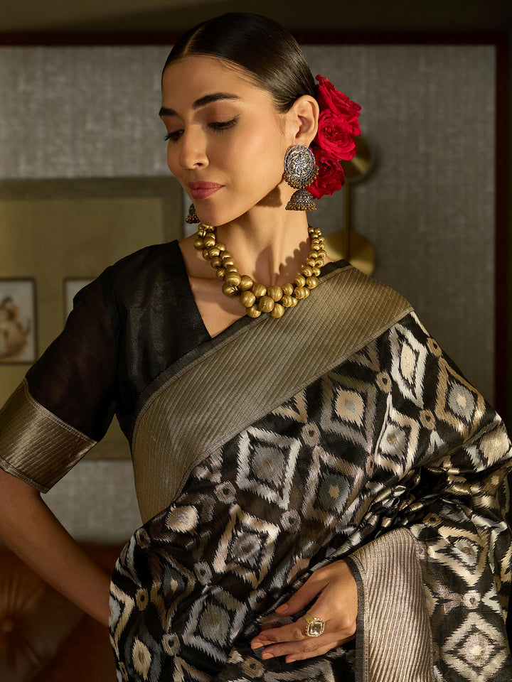 Exquisite Linen Black Saree For Wedding