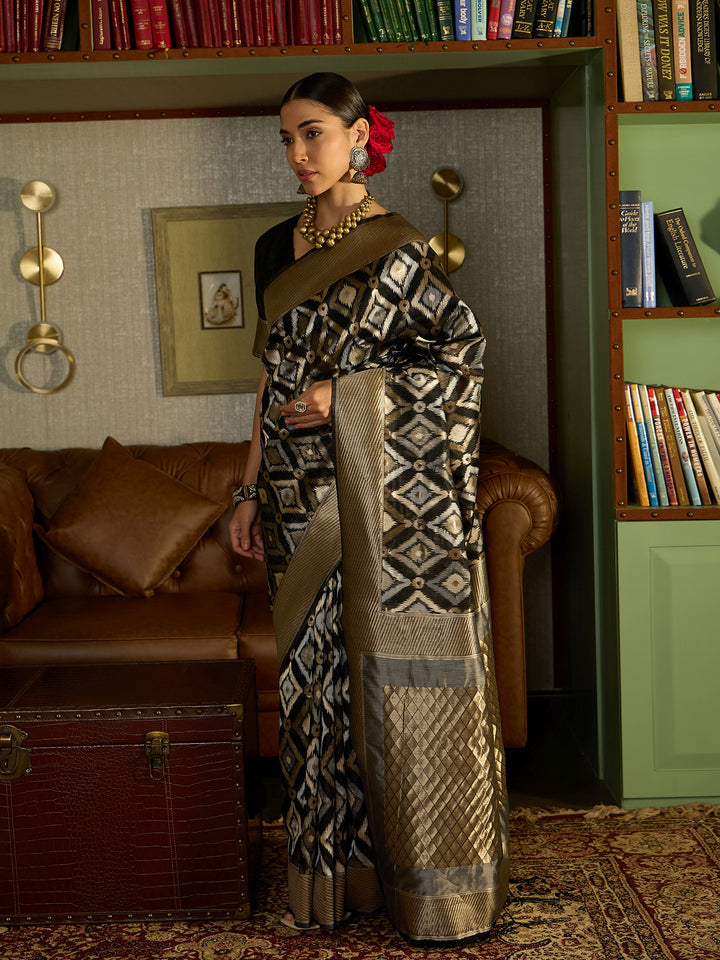Exquisite Linen Black Saree For Wedding
