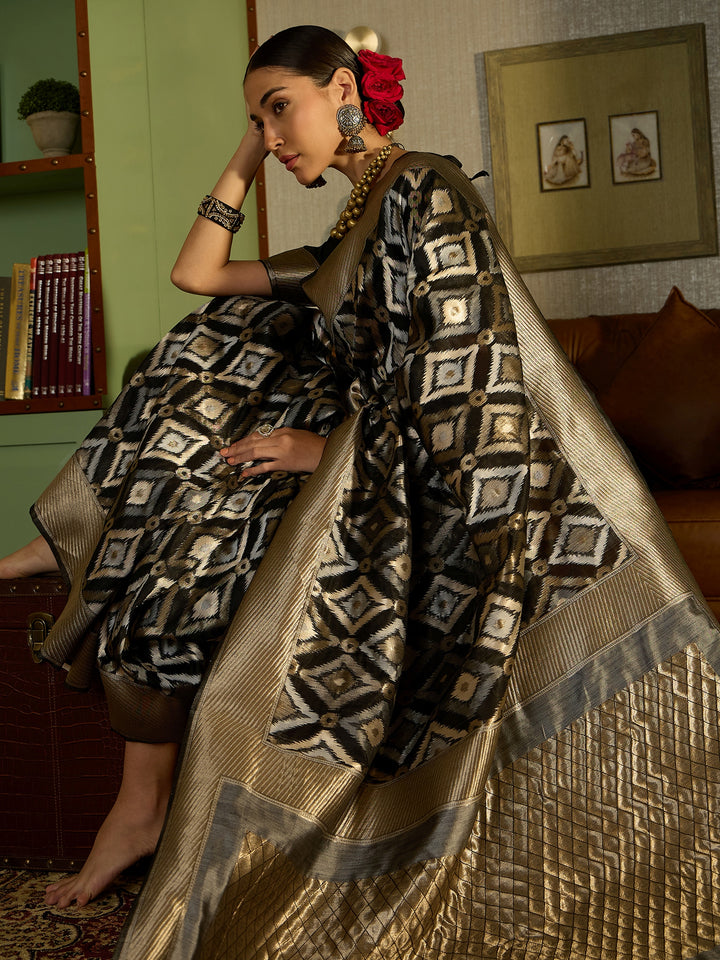 Exquisite Linen Black Saree For Wedding