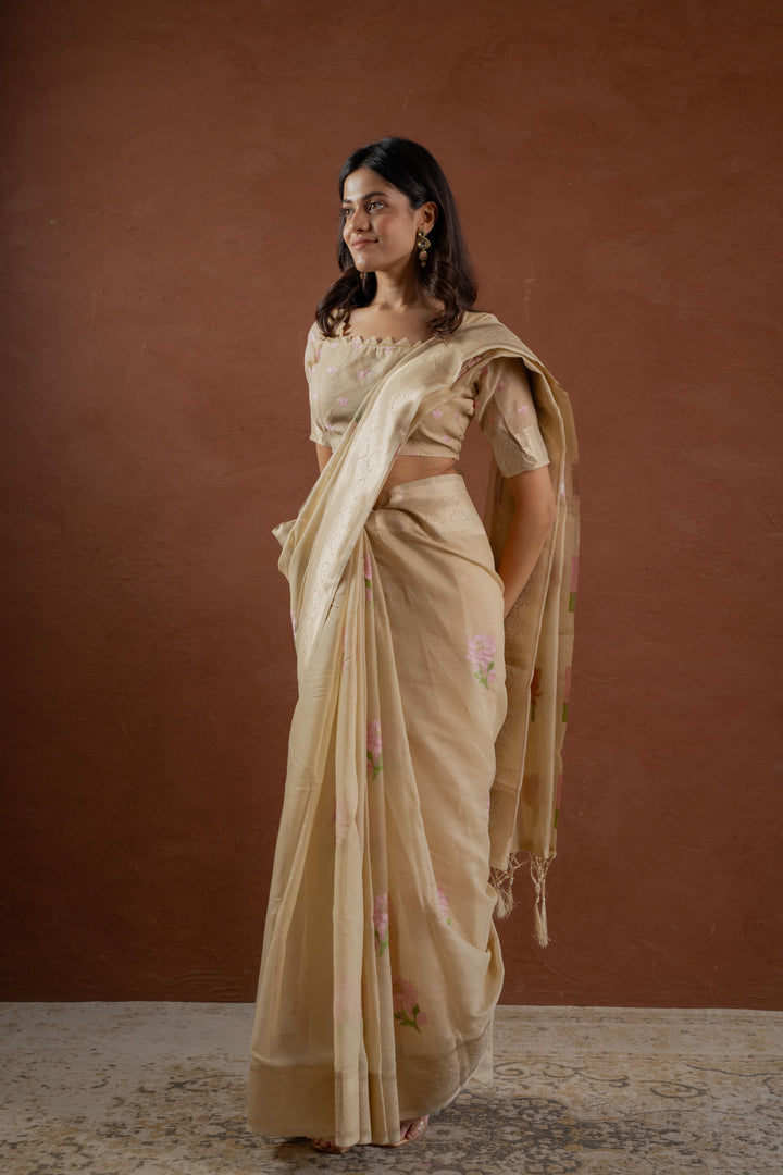 Festive Elegant Rose Cotton Saree