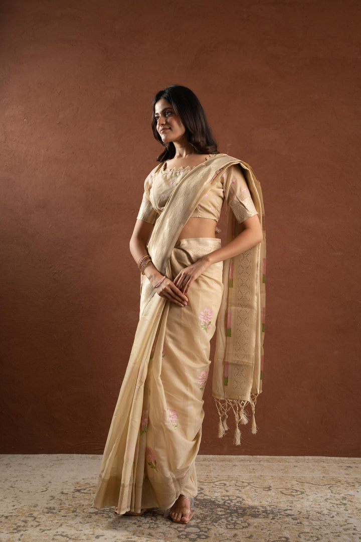 Festive Elegant Rose Cotton Saree