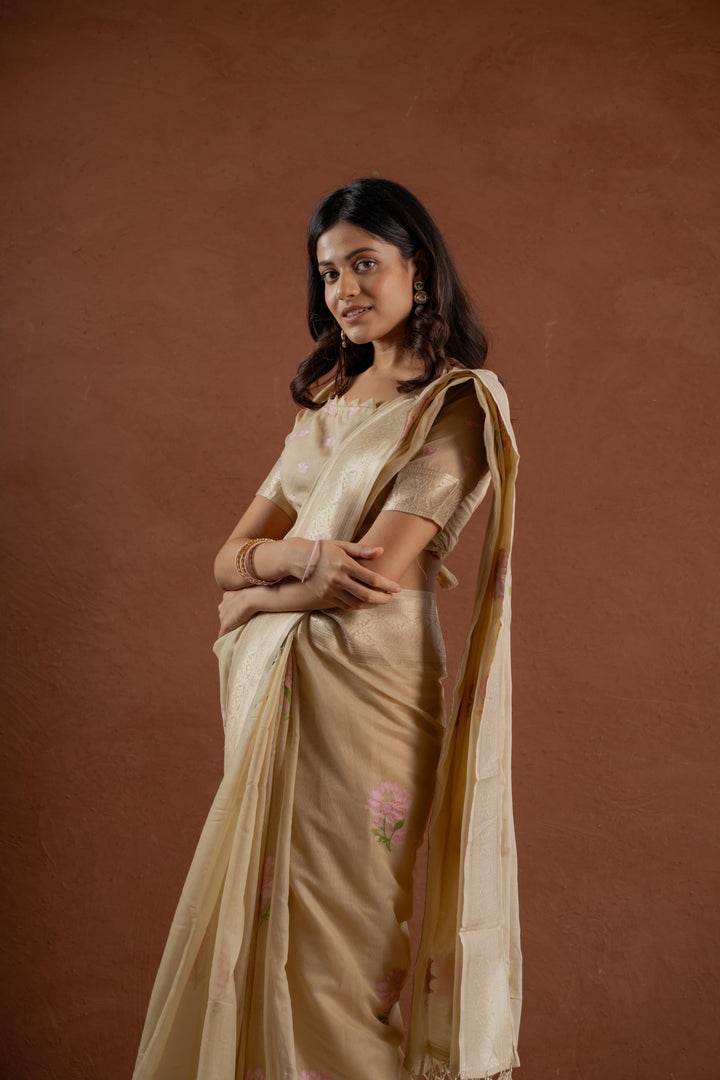 Festive Elegant Rose Cotton Saree