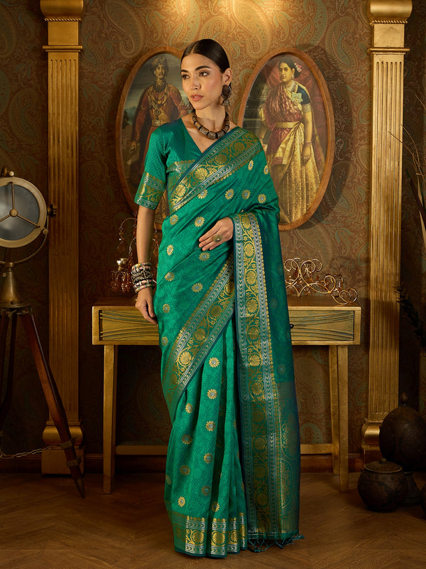 Flowing Green Banarasi Silk Saree