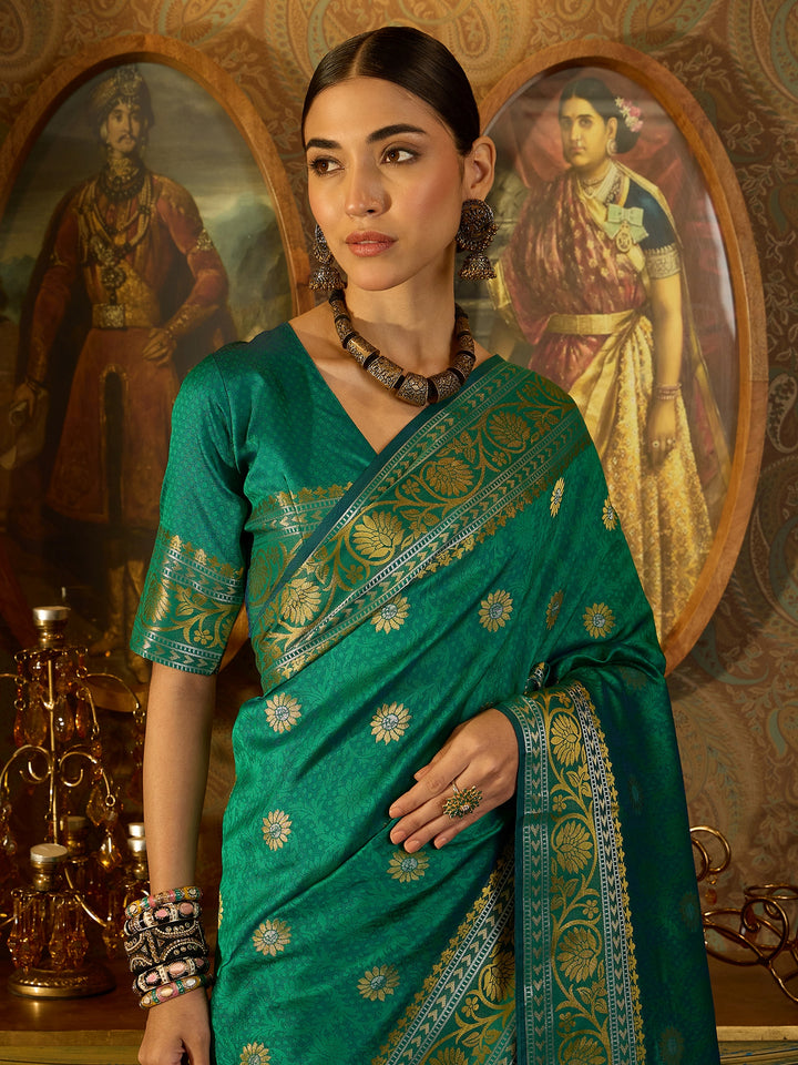 Flowing Green Banarasi Silk Saree