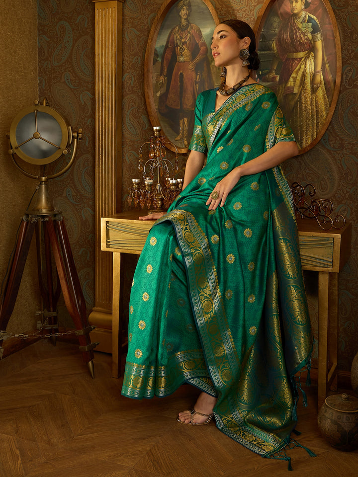 Flowing Green Banarasi Silk Saree