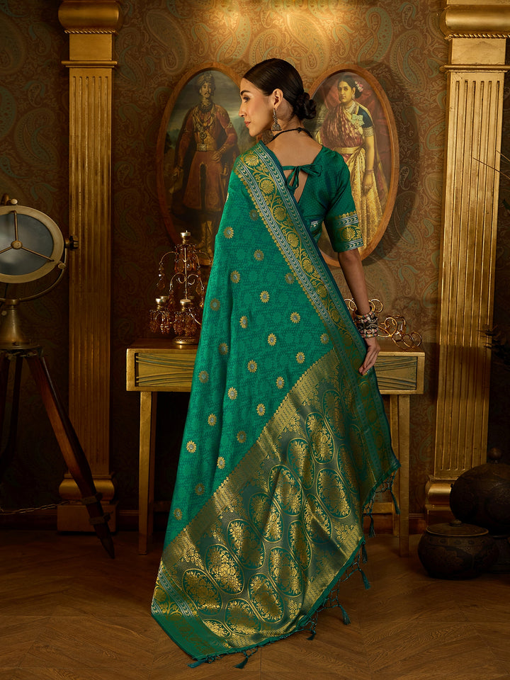 Flowing Green Banarasi Silk Saree