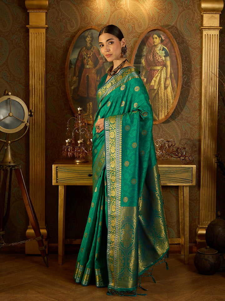 Flowing Green Banarasi Silk Saree