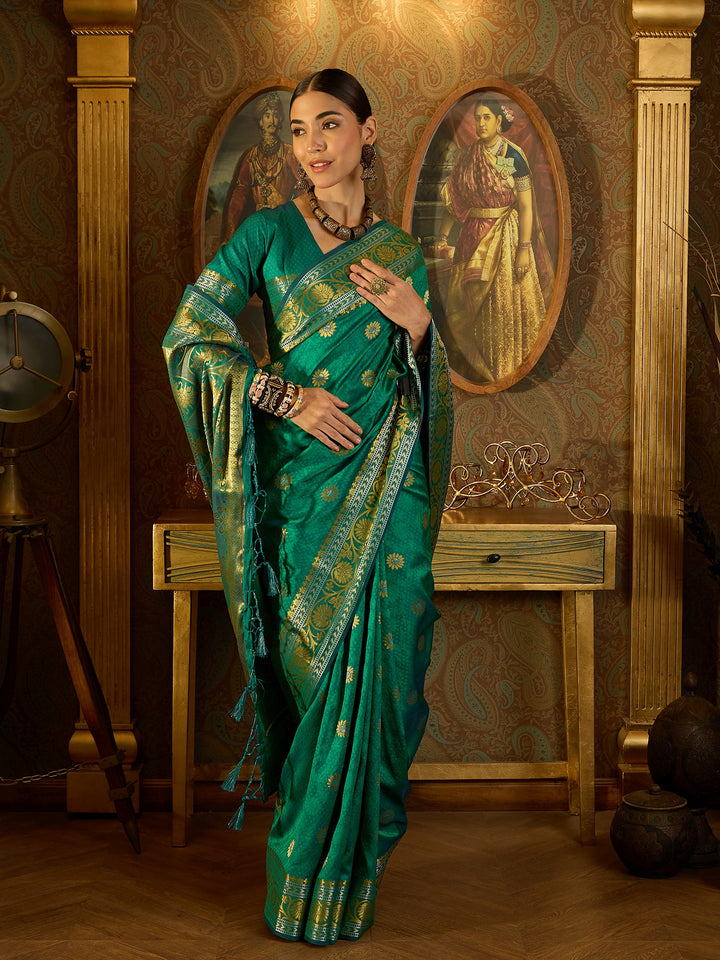 Flowing Green Banarasi Silk Saree