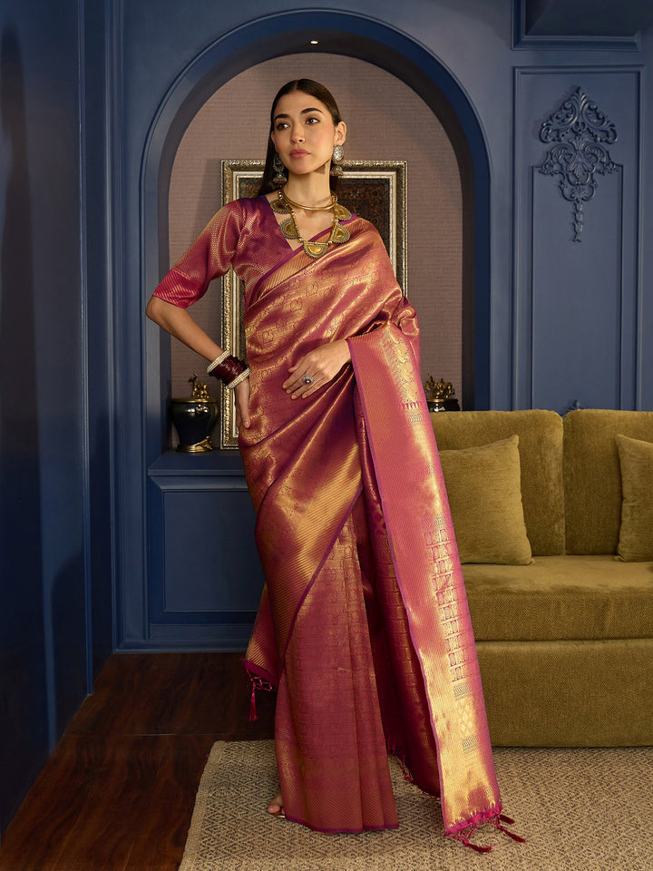 Flowing Purple Banarasi Silk Saree