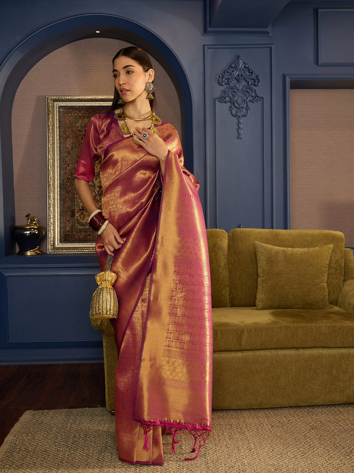 Flowing Purple Banarasi Silk Saree