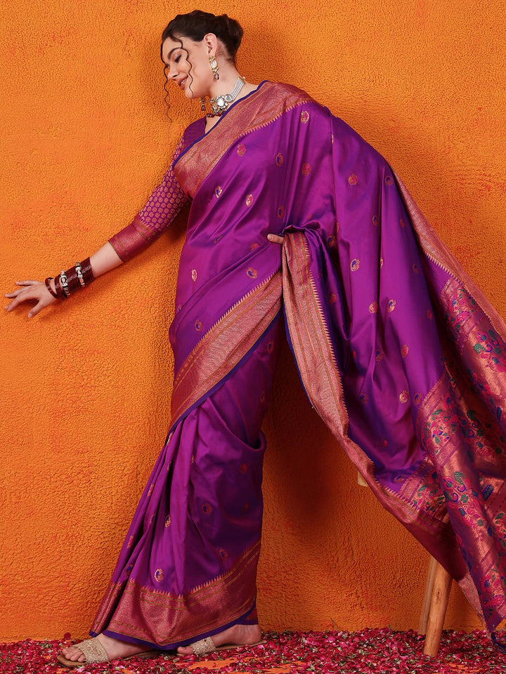 Golden Paithani Splendor In Purple