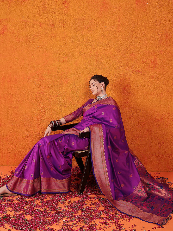 Golden Paithani Splendor In Purple