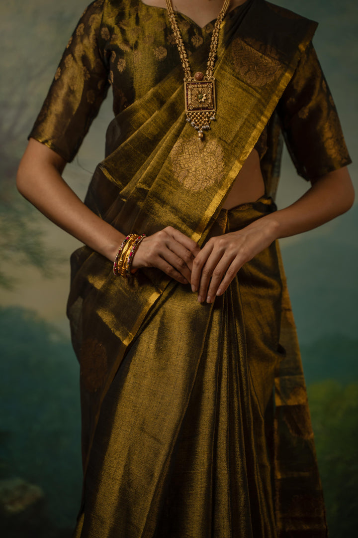 Golden Tissue Saree with Motif Border