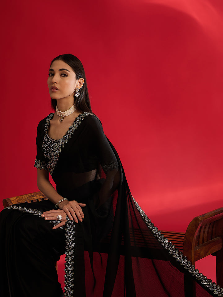 Graceful Black Jimmy Choo Saree For Wedding