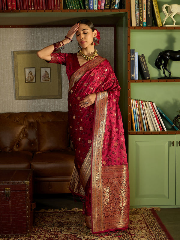 Graceful Wine Banarasi Silk Saree