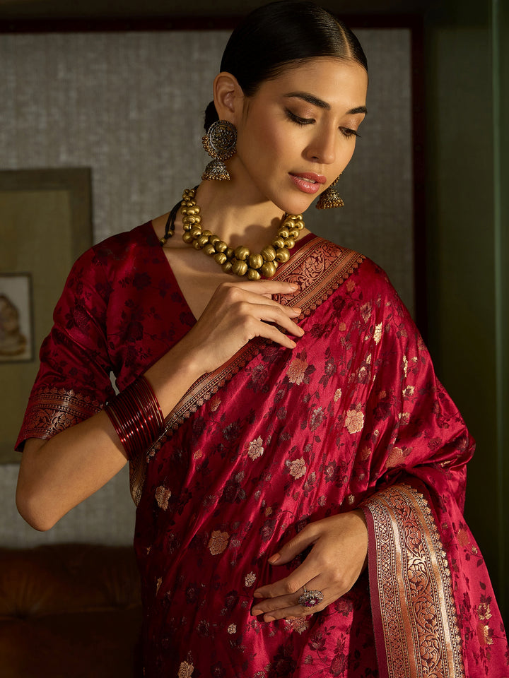 Graceful Wine Banarasi Silk Saree