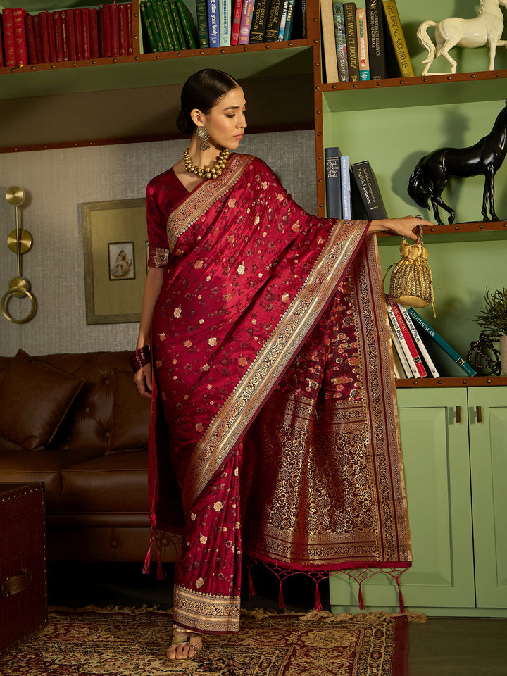 Graceful Wine Banarasi Silk Saree