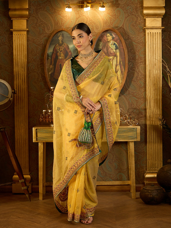 Graceful Yellow Organza Saree For Haldi