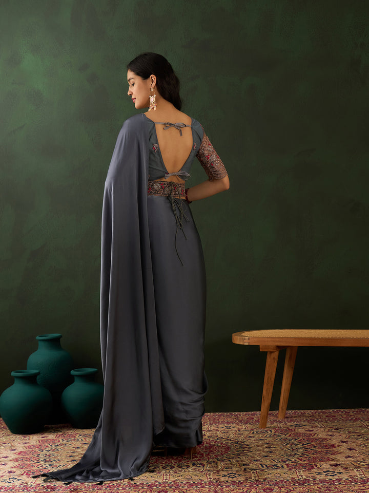 Grey Belt Sari For Wedding