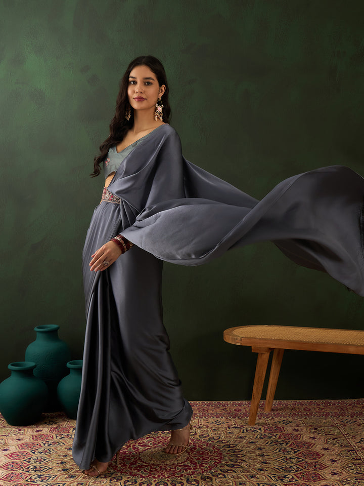 Grey Belt Sari For Wedding