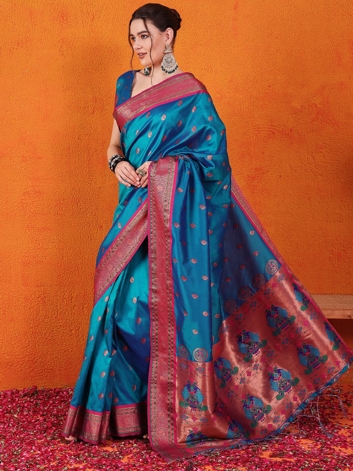Heritage Paithani Delight In Firozi