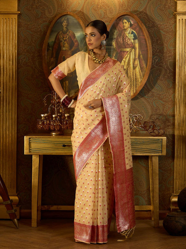 Intricate Yellow Linen Saree