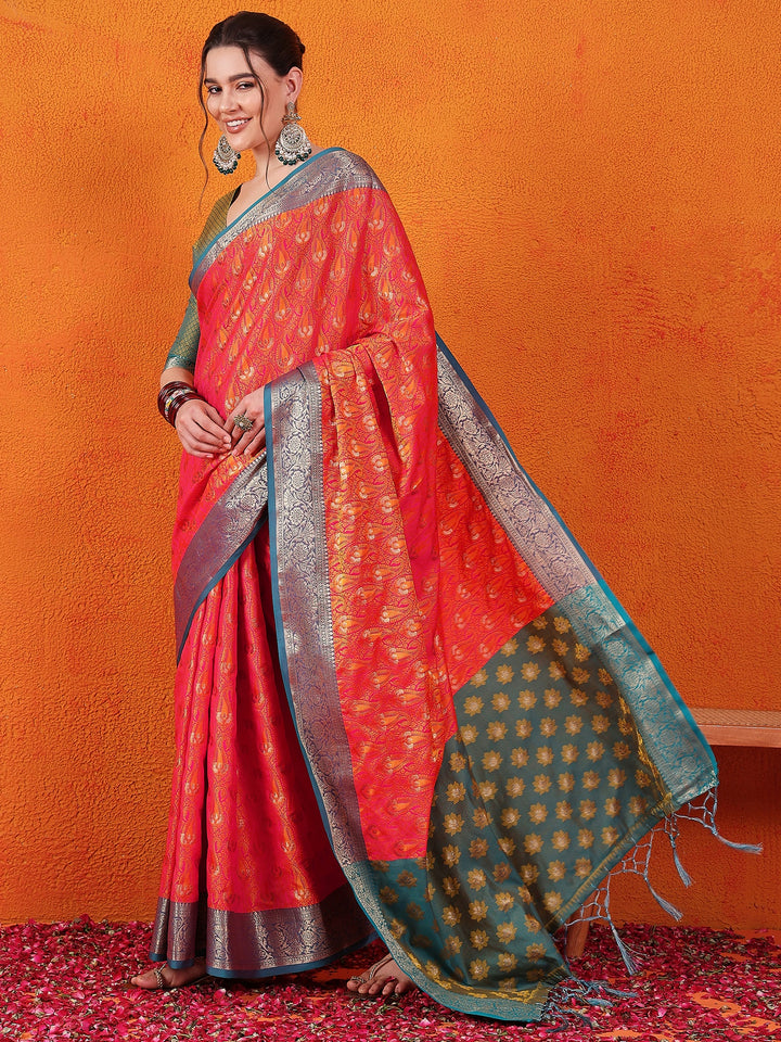 Jamevar Silk Red Saree