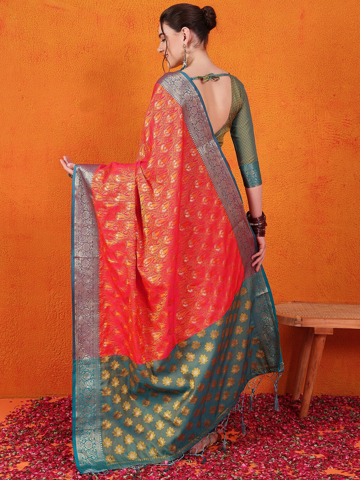 Jamevar Silk Red Saree