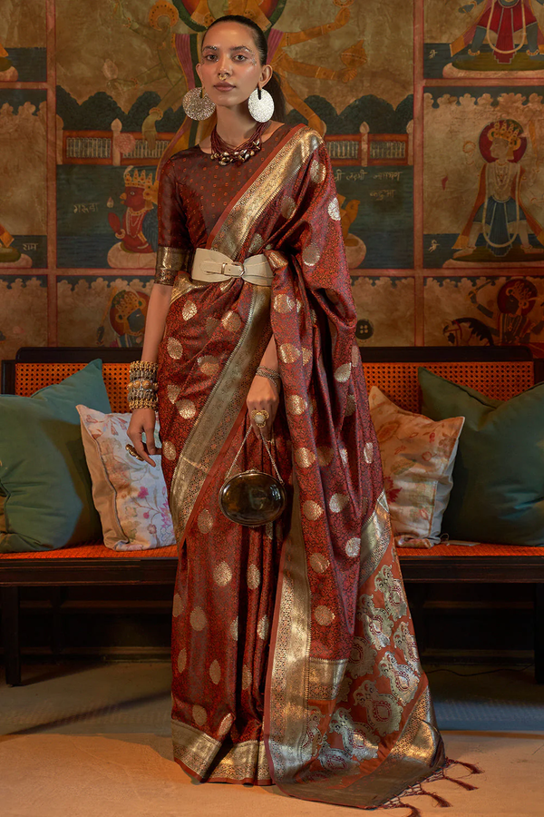 Luxurious Banarasi Silk Brown Saree