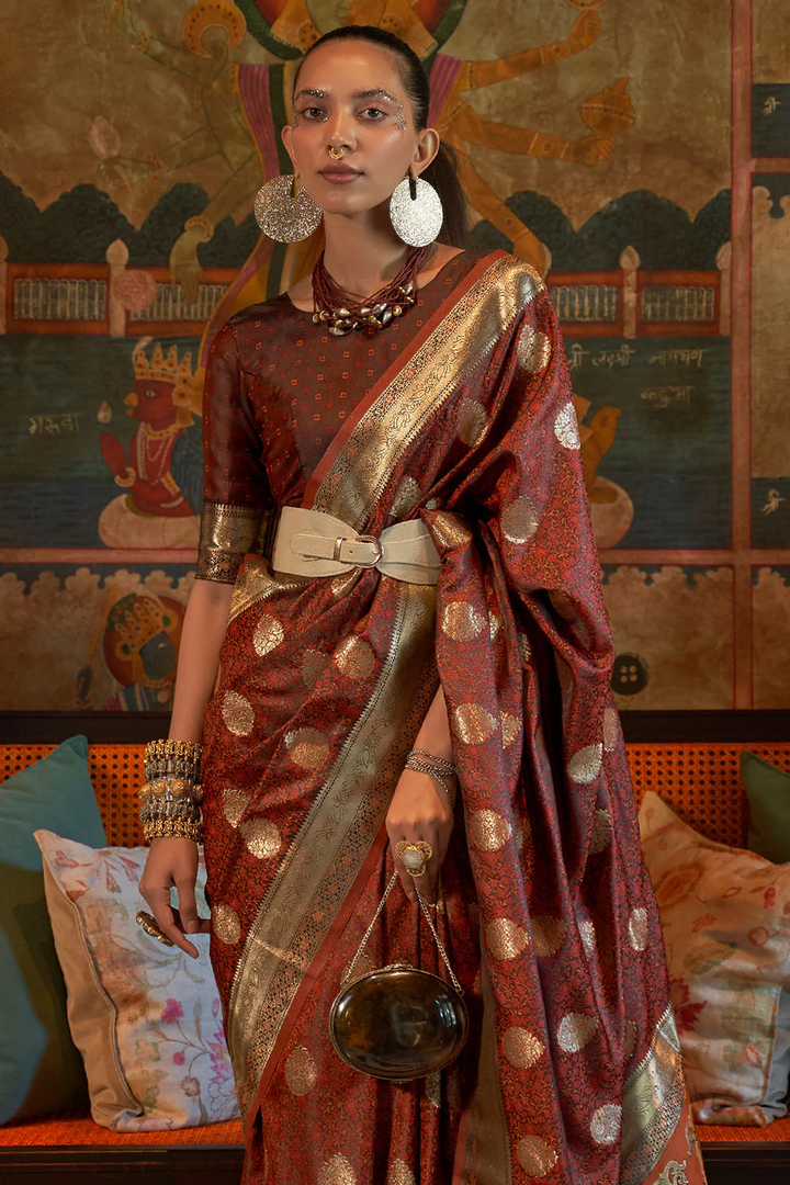 Luxurious Banarasi Silk Brown Saree