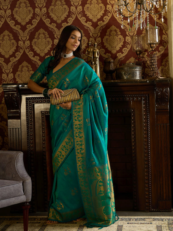 Luxurious Green Banarasi Silk Saree