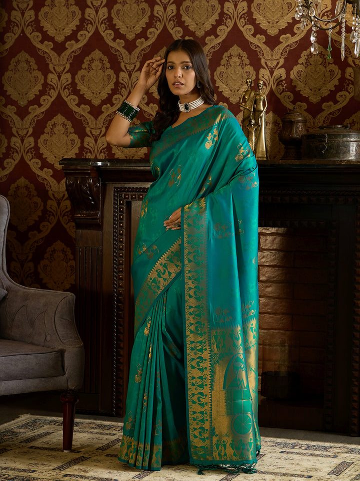 Luxurious Green Banarasi Silk Saree