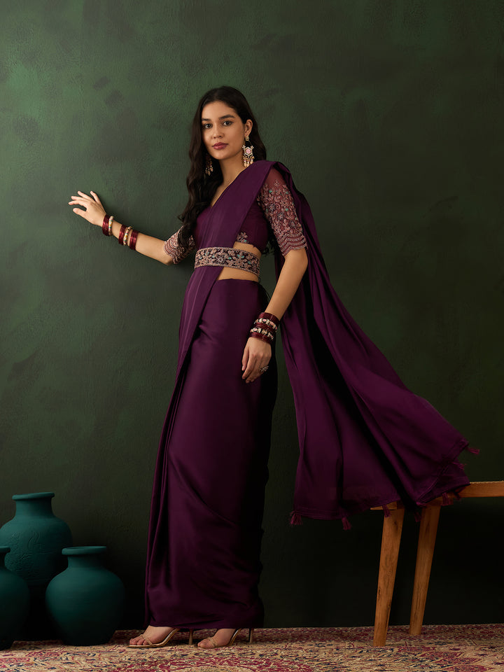 Purple Belt Sari For Wedding