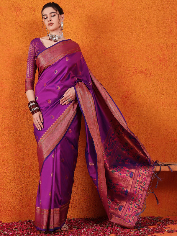 Golden Paithani Splendor In Purple