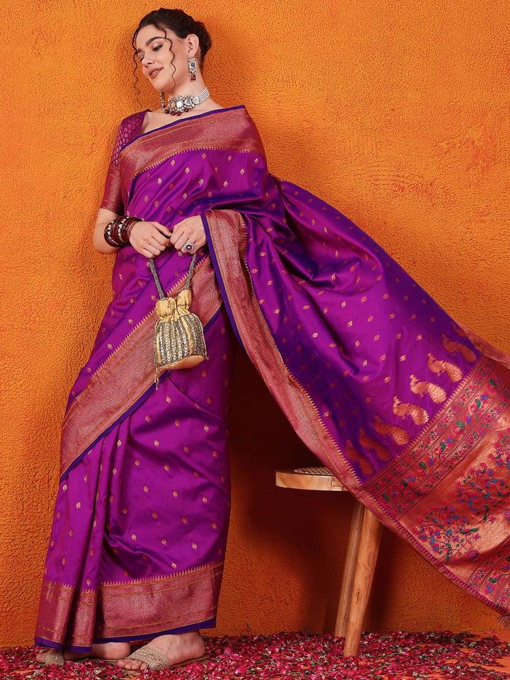 Radiant Paithani Design In Purple