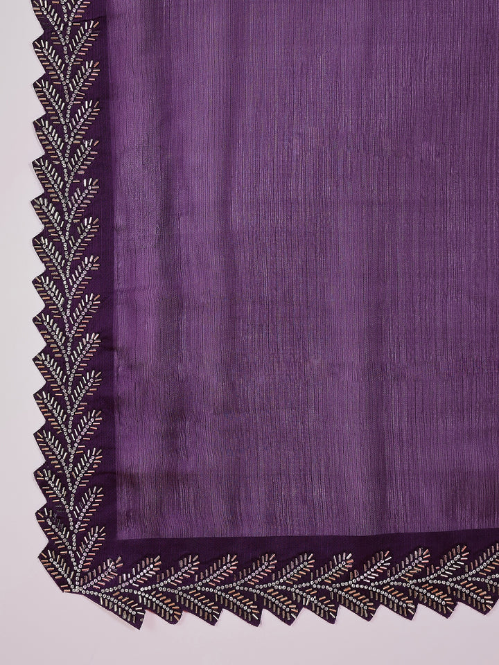 Satin Chiffon Silk Purple Saree