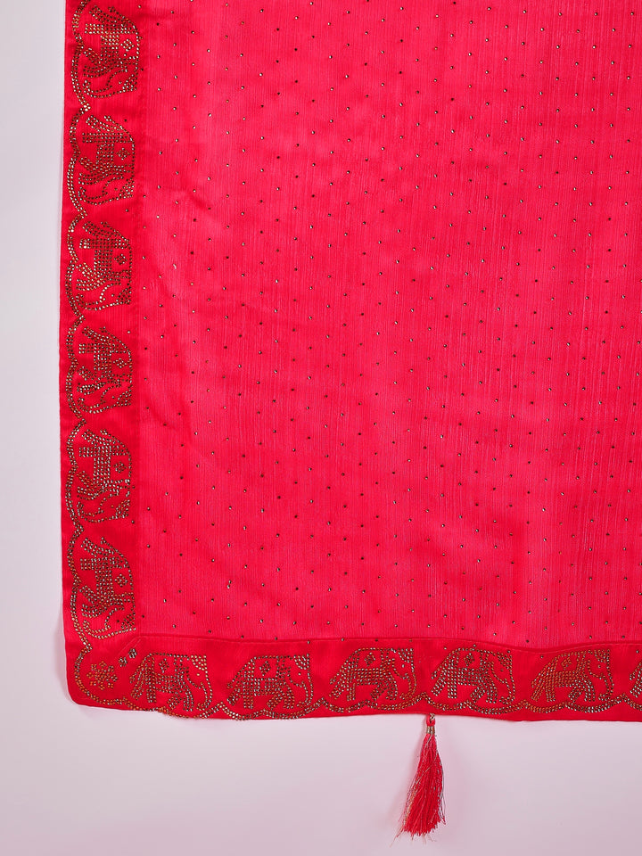 Satin Chiffon Silk Red Saree