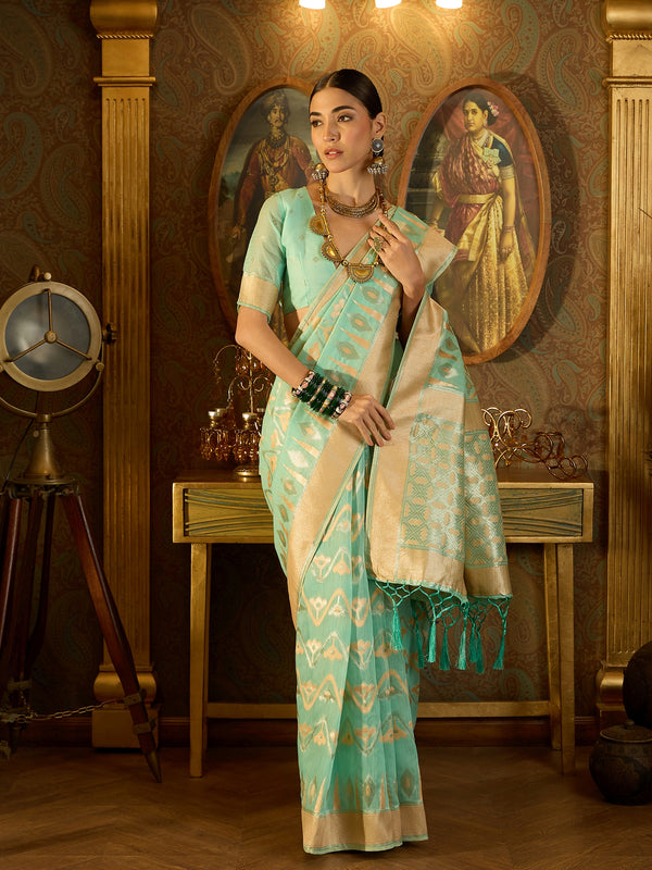 Soft Blue Banarasi Linen Saree