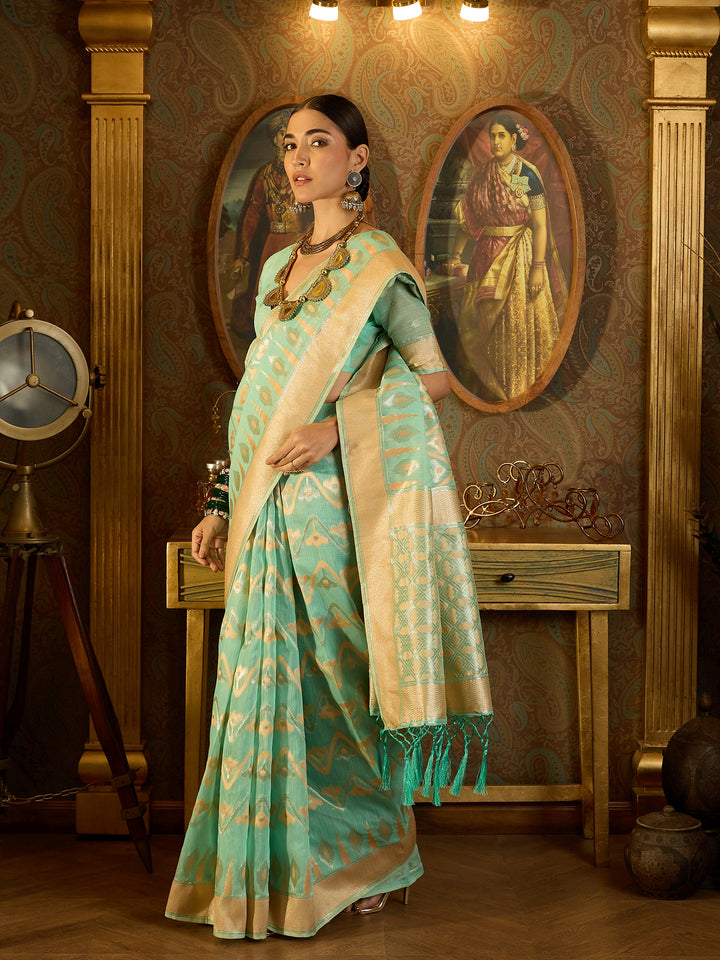 Soft Blue Banarasi Linen Saree