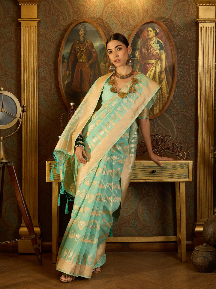 Soft Blue Banarasi Linen Saree